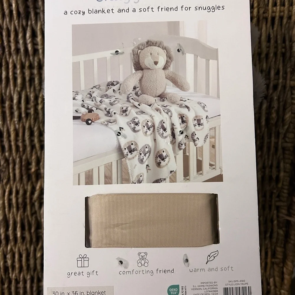 Snuggle Pals 2 Piece Baby Gift Set Lion Plush & Cozy Blanket Taupe NWT